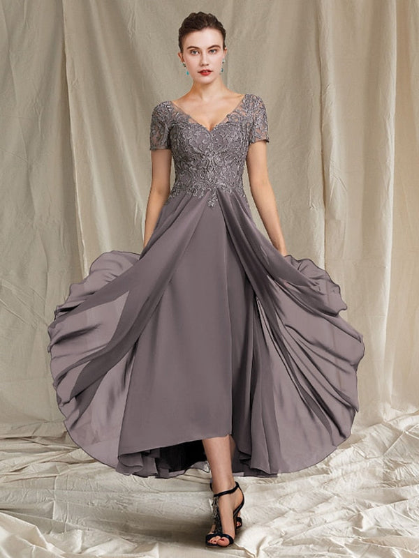 A-Line/Princess V-Neck Tea-Length Mother Of The Bride Dresses BabaMila