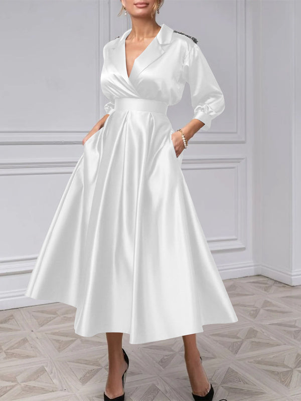 A-Line/Princess One-Shoulder 3/4 Length Sleeves Floor-Length Mother Of The Bride Dresses BabaMila