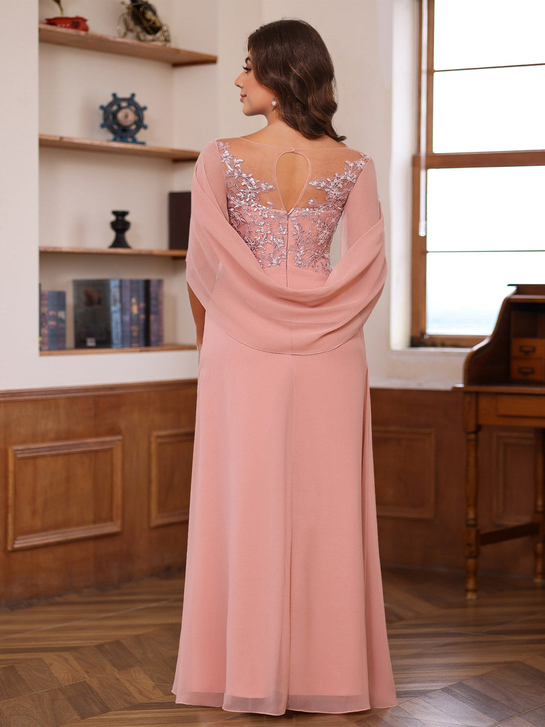 A-Line/Princess Scoop Floor-Length Plus Size Mother Of The Bride Outfits With Pleated & Sequins BabaMila