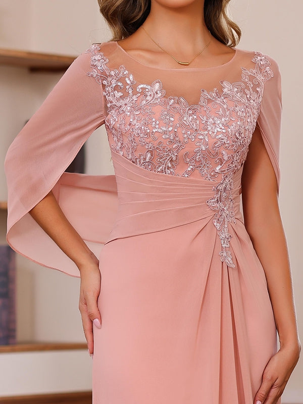 A-Line/Princess Scoop Floor-Length Plus Size Mother Of The Bride Outfits With Pleated & Sequins BabaMila