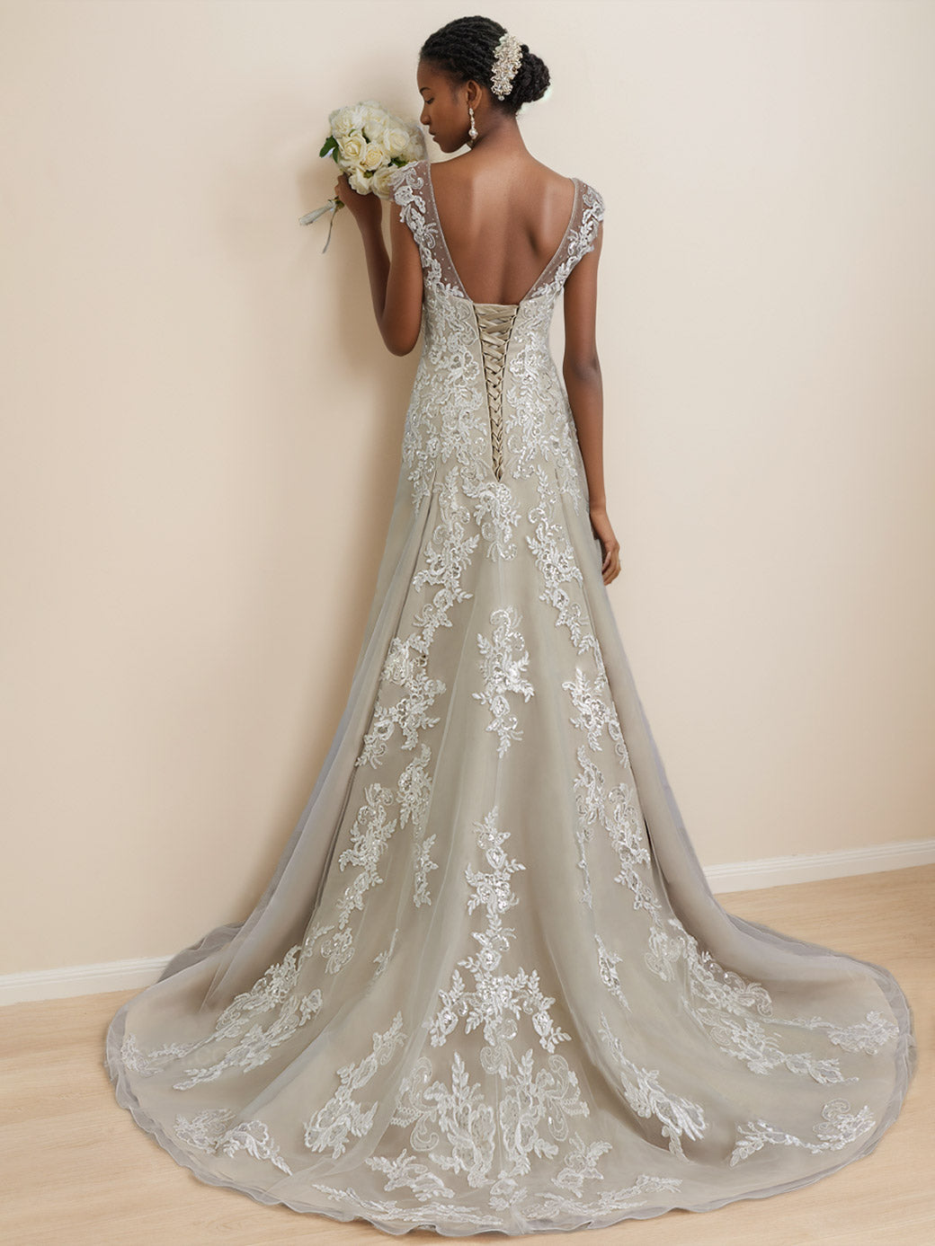 A-Line/Princess V-Neck Sleeveless Floor-Length Wedding Dress With Beading BabaMila