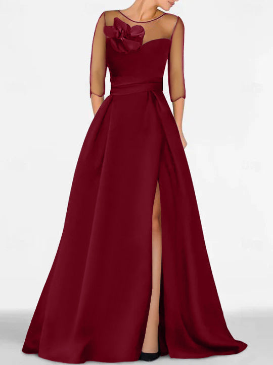 A-Line/Princess One-Shoulder 3/4 Length Sleeves Floor-Length Mother Of The Bride Dresses BabaMila