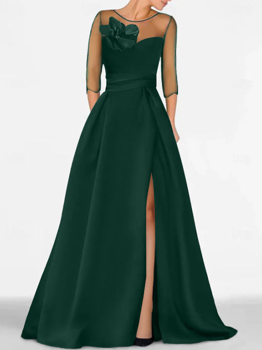 A-Line/Princess One-Shoulder 3/4 Length Sleeves Floor-Length Mother Of The Bride Dresses BabaMila