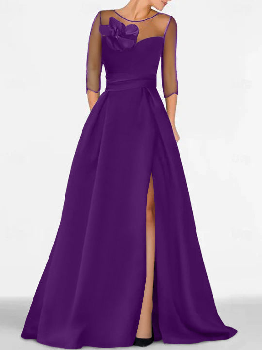 A-Line/Princess One-Shoulder 3/4 Length Sleeves Floor-Length Mother Of The Bride Dresses BabaMila