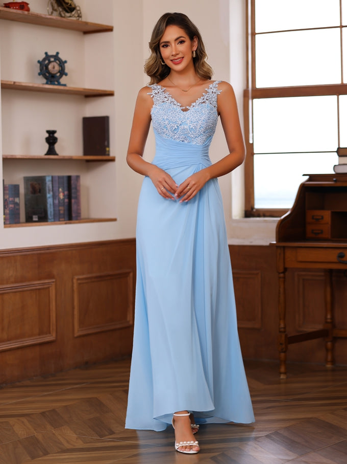 A-Line/Princess V-Neck 2 Pics Floor-Length Plus Size Mother Of The Bride Dresses With Appliques, Ruffles & Wrap BabaMila