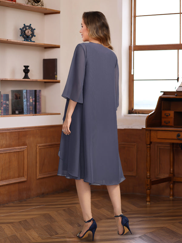 A-Line/Princess Scoop Knee-Length Mother Of The Bride & Groom Dresses With Jacket & Beads & Ruffles BabaMila