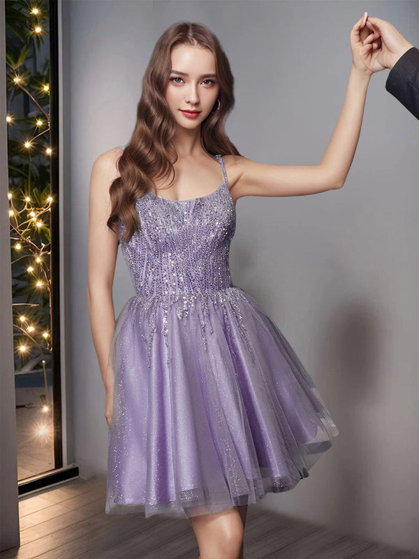 A-Line/Princess Scoop Neck Spaghetti Straps Sleeveless Short/Mini Party Dance Cocktail Dress BabaMila