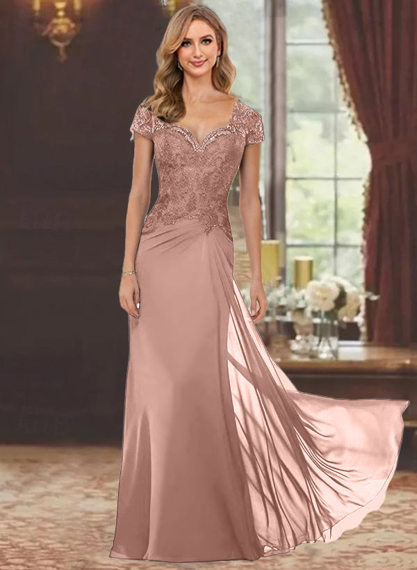 A-Line/Princess One-Shoulder 3/4 Length Sleeves Floor-Length Mother Of The Bride Dresses BabaMila