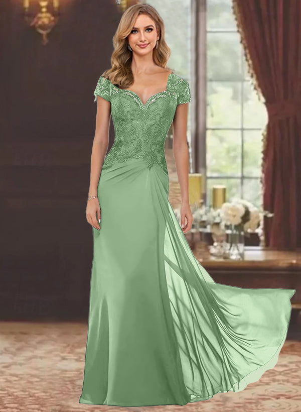 A-Line/Princess One-Shoulder 3/4 Length Sleeves Floor-Length Mother Of The Bride Dresses BabaMila