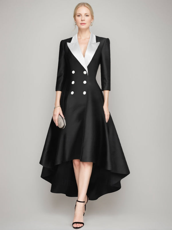 A-Line/Princess V-Neck Peaked Lapel 3/4 Sleeves Asymmetrical Mother Of The Bride Dresses With Buttons BabaMila