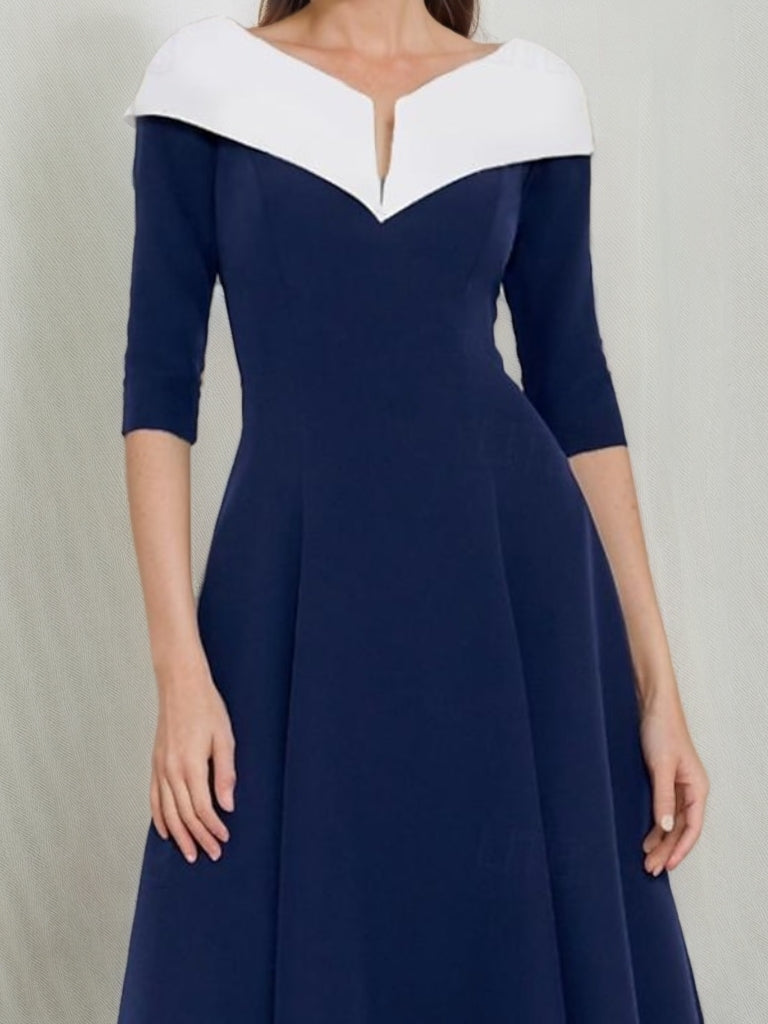 A-Line/Princess V-Neck Half Sleeves Tea-Length Mother Of The Bride Dresses With Pleats BabaMila