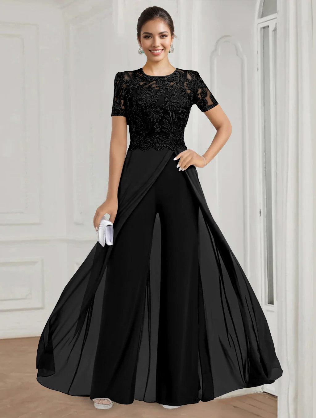 A-Line/Princess One-Shoulder 3/4 Length Sleeves Floor-Length Mother Of The Bride Dresses BabaMila