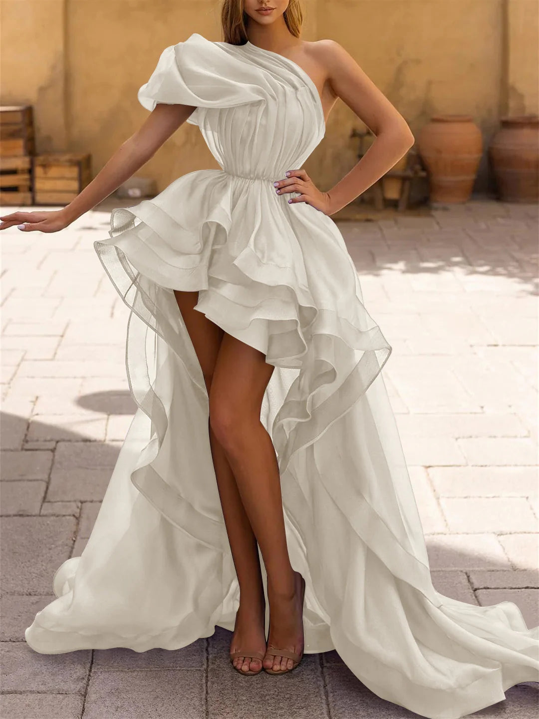 A-Line/Princess One-Shoulder Asymmetrical Prom Dresses With Ruffles BabaMila