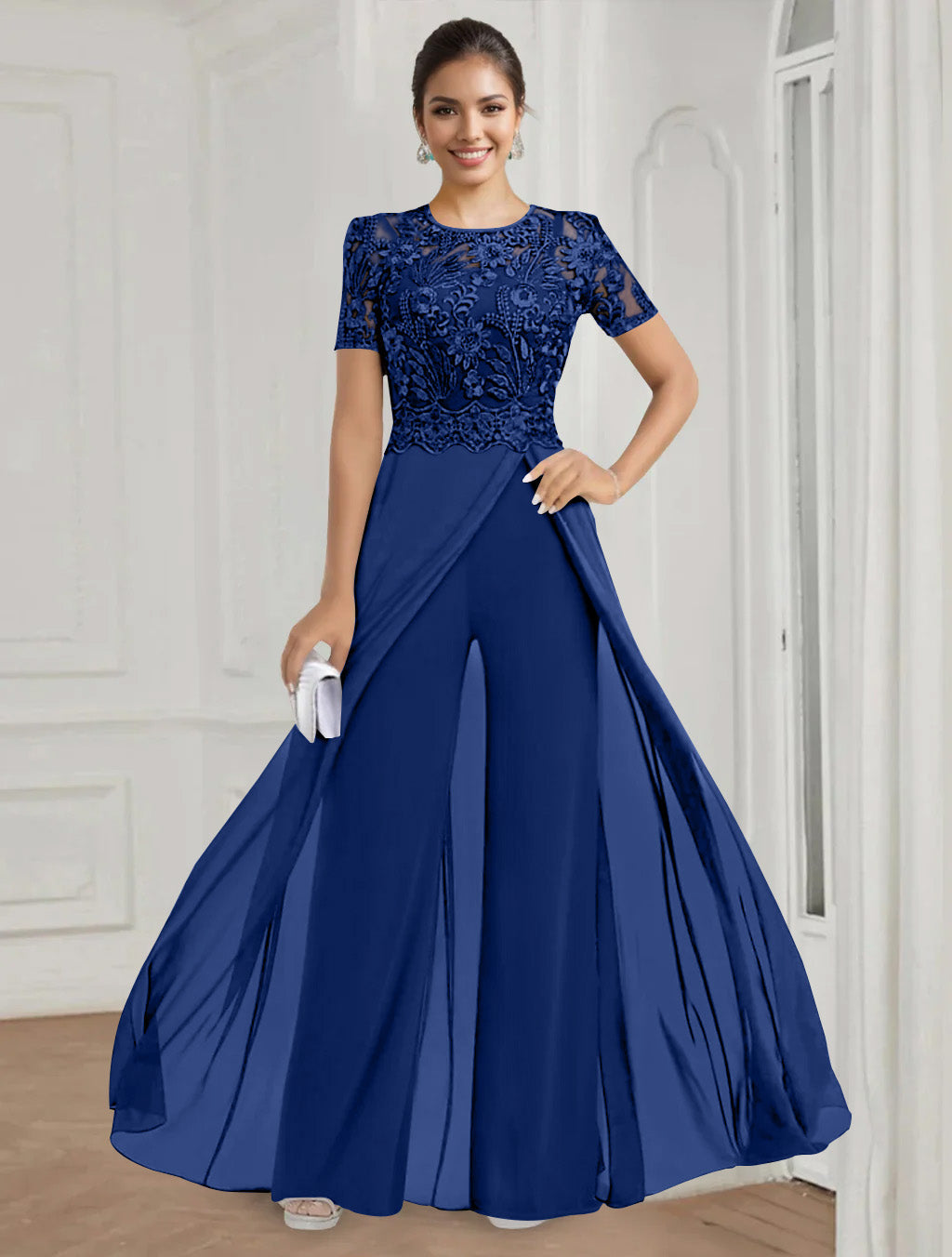 A-Line/Princess One-Shoulder 3/4 Length Sleeves Floor-Length Mother Of The Bride Dresses BabaMila