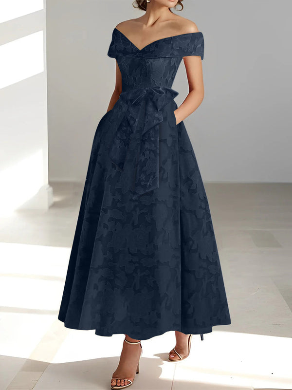 A-Line/Princess Off-The-Shoulder Sleeveless Ankle-Length Rose Lace Applique Mother Of The Bride Dresses With Pockets BabaMila