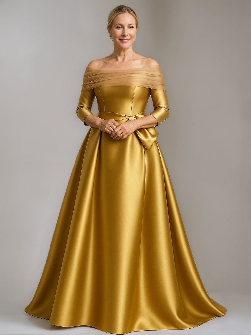 A-Line/Princess Off-The-Shoulder Floor-Length Mother Of The Bride & Groom Dresses With Bowknot BabaMila