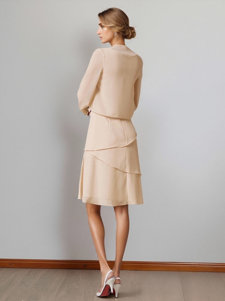 A-Line/Princess Scoop Neck Knee-Length Chiffon Mother Of The Bride Dresses With Jacket & Ruffles BabaMila