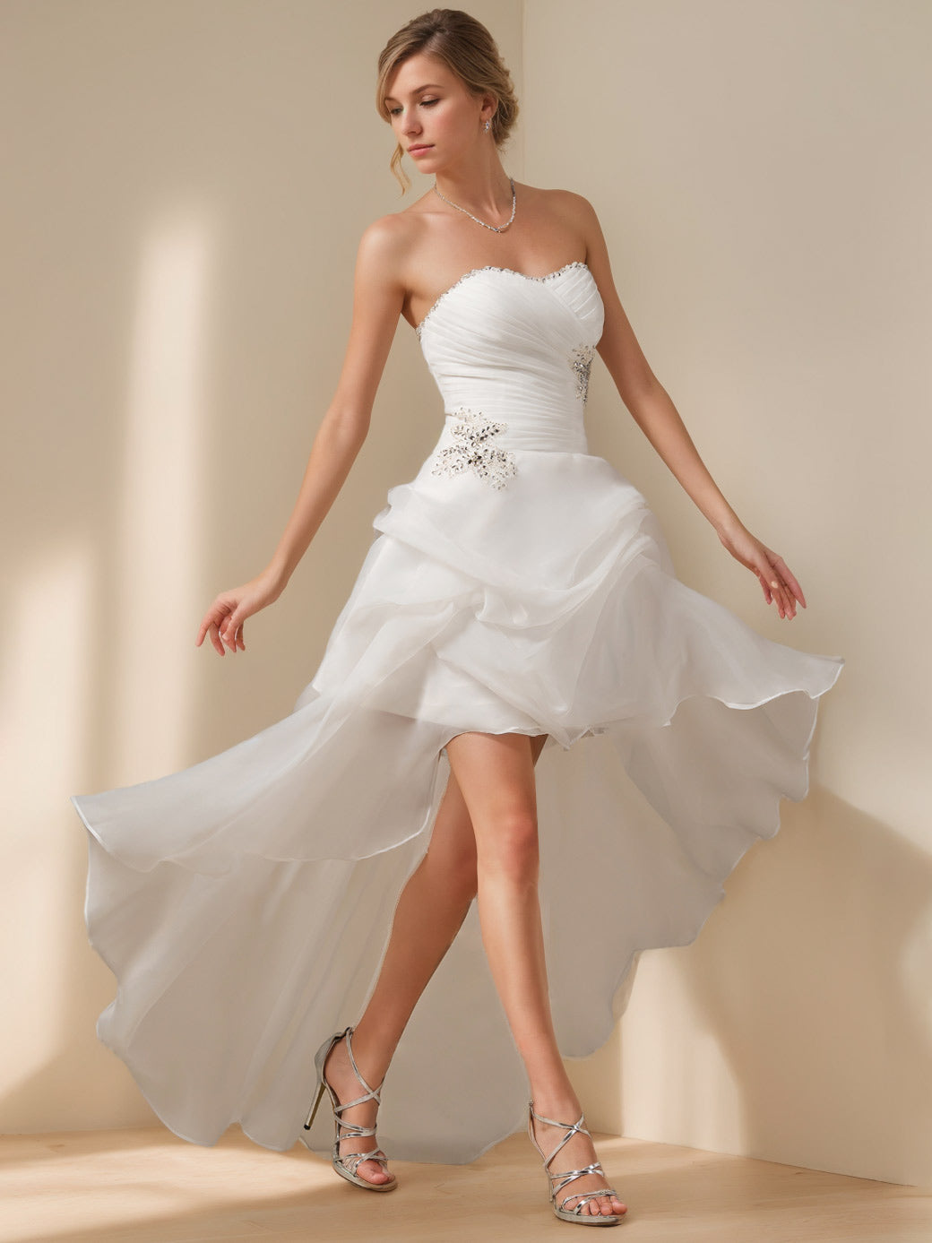 A-Line/Princess Strapless Sleeveless Asymmetrical Wedding Dress with Beading & Lace BabaMila