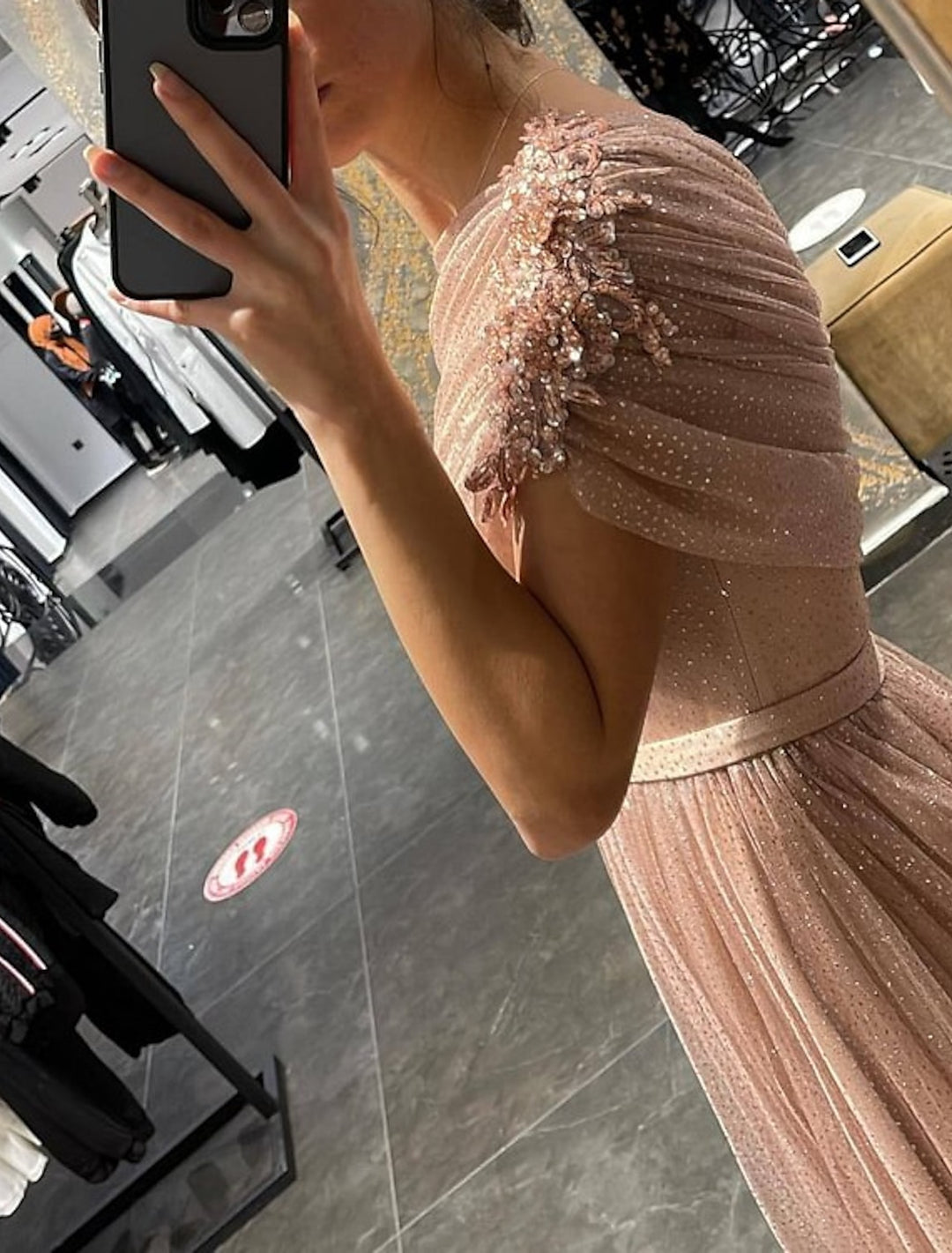 A-Line/Princess Sequined Tulle One-Shoulder Long Prom Dresses With Sequins/Beads BabaMila