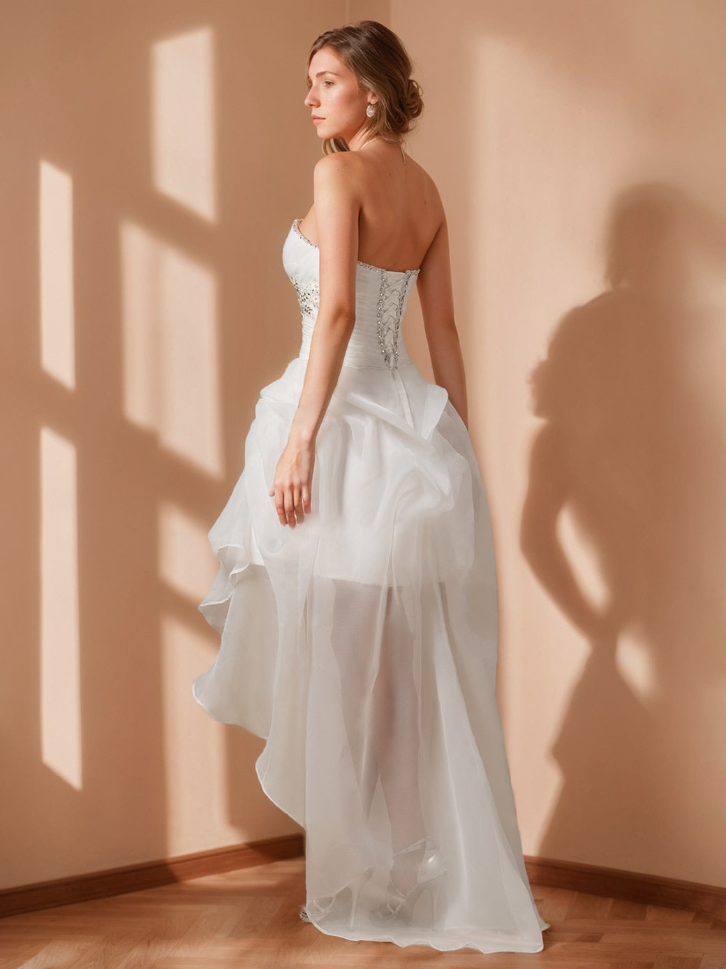 A-Line/Princess Strapless Sleeveless Asymmetrical Wedding Dress with Beading & Lace BabaMila