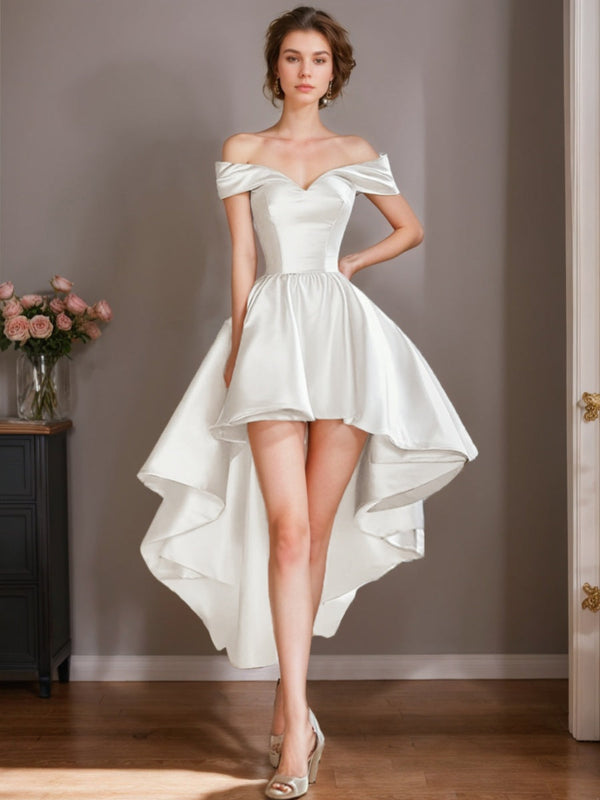 A-Line/Princess Off-the-shoulder Ruched Asymmetrical Homecoming Dress Wedding Dresses BabaMila