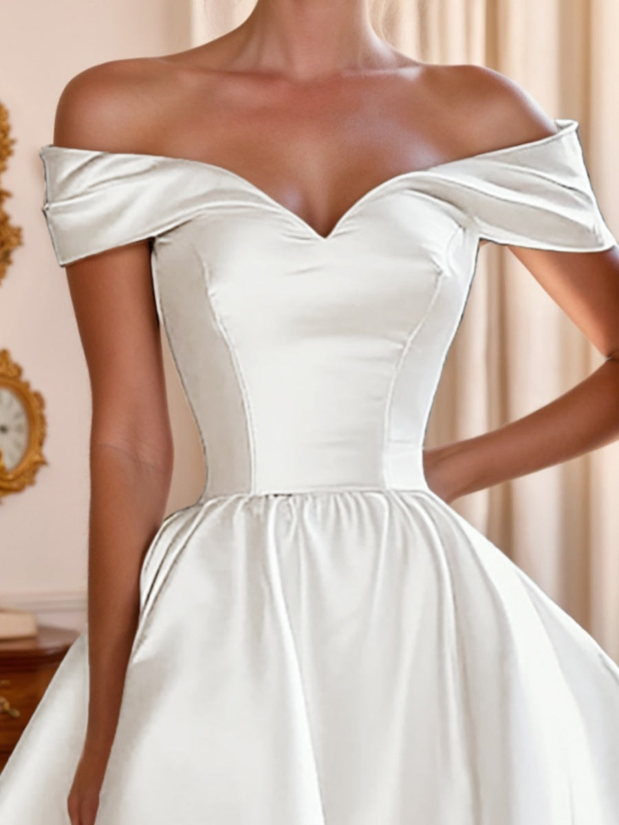 A-Line/Princess Off-the-shoulder Ruched Asymmetrical Homecoming Dress Wedding Dresses BabaMila