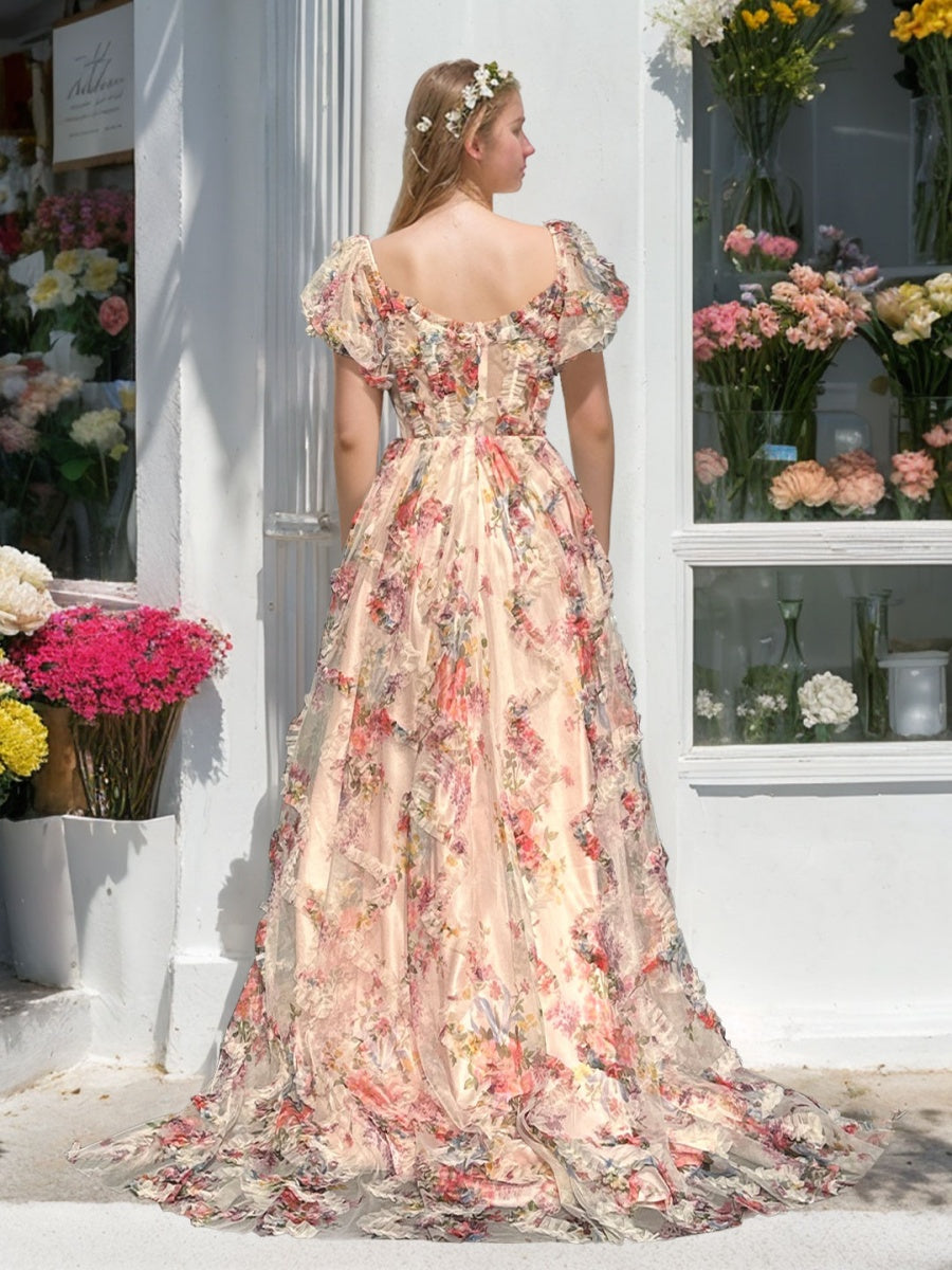A-Line/Princess Off-the-Shoulder Puff Sleeve Floor-Length Sweetheart Prom Dress BabaMila