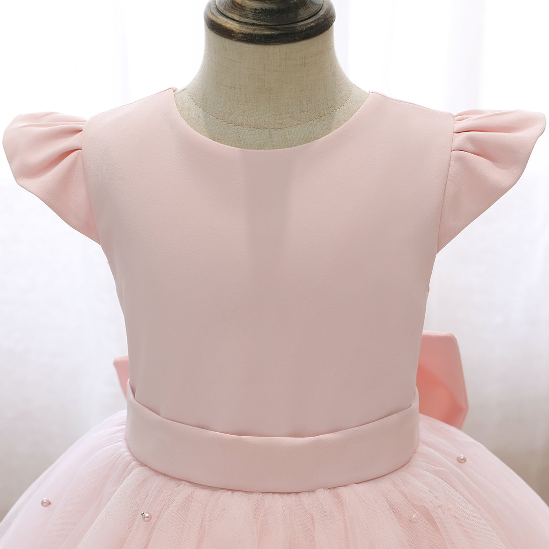 Scoop Neck Flutter Straps Knee-Length Satin/Tulle Holiday＆Christmas Dresses With Bow/Belt/Beads Gidiondress