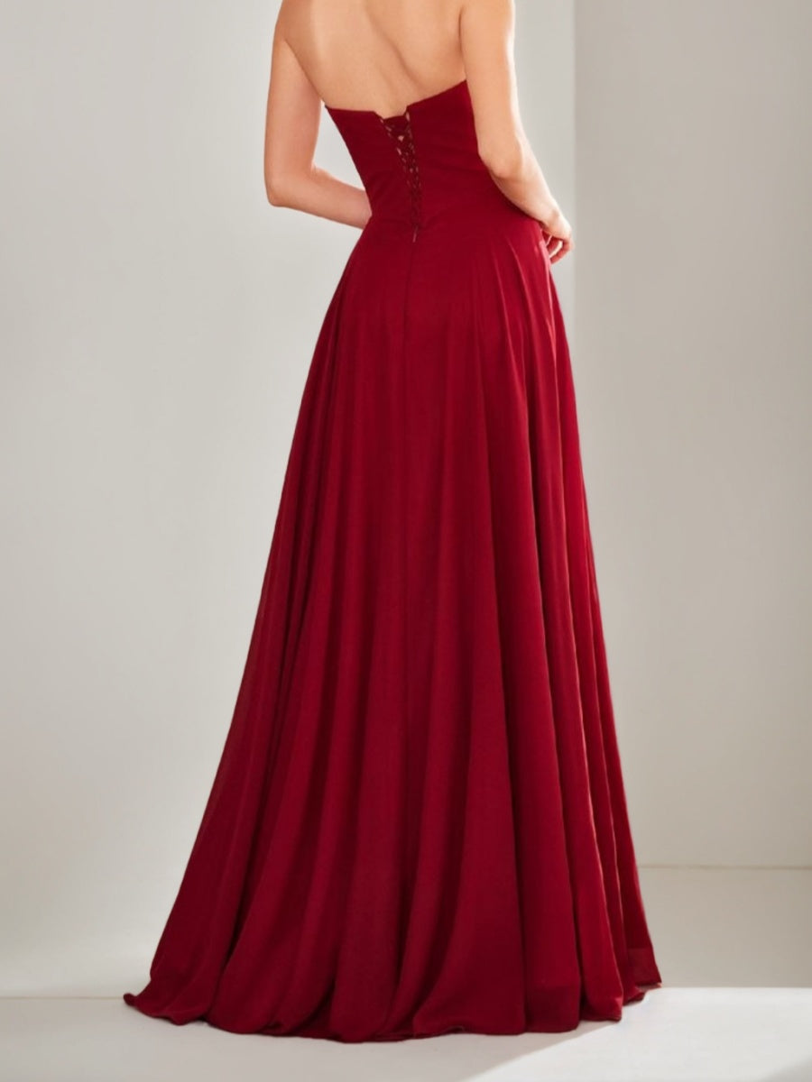 A-Line/Princess Strapless Sweetheart Backless Floor-Length Prom Dresses with Ribbon/Lace-up BabaMila