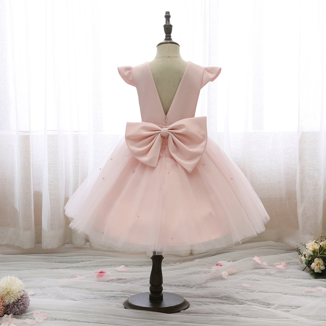 Scoop Neck Flutter Straps Knee-Length Satin/Tulle Holiday＆Christmas Dresses With Bow/Belt/Beads Gidiondress