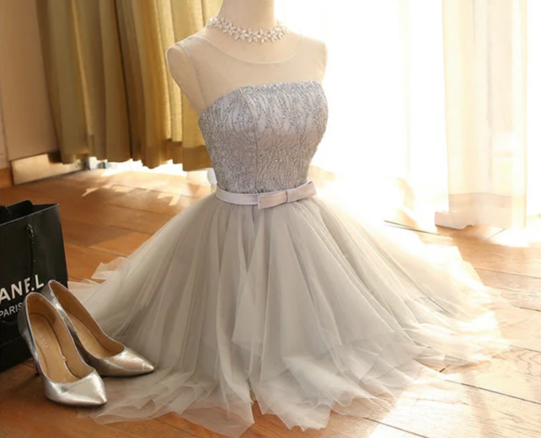 Homecoming Dress Silver Bowknot Lace-up Short Prom Dress Party Dress BabaMila