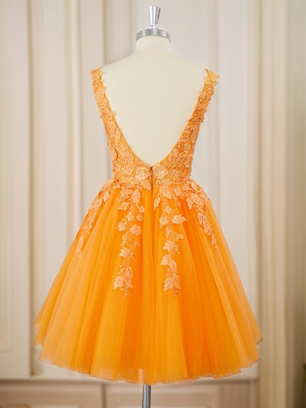 Ball-Gown Tulle V-neck Appliques Lace Short/Mini Dress Homecoming Dress BabaMila