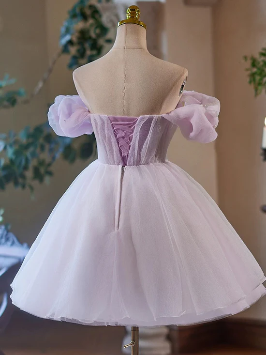 A-Line Tulle Purple Short Prom Dress, Purple Homecoming Dress Homecoming Dress BabaMila