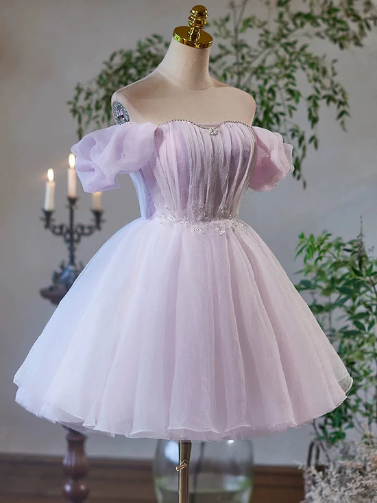 A-Line Tulle Purple Short Prom Dress, Purple Homecoming Dress Homecoming Dress BabaMila