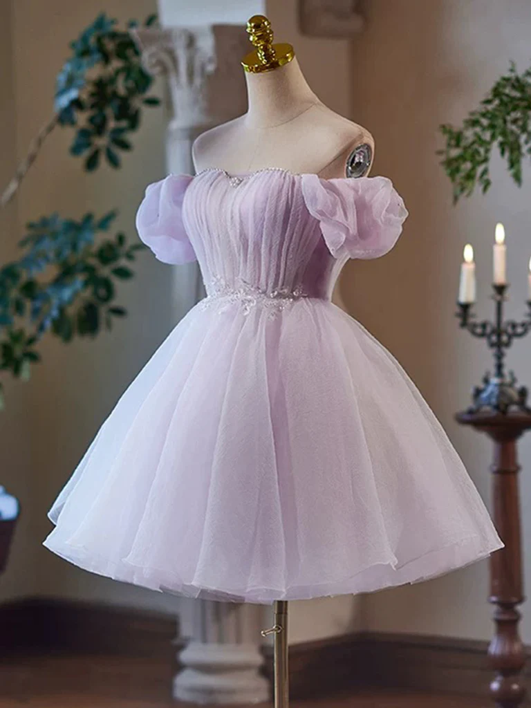 A-Line Tulle Purple Short Prom Dress, Purple Homecoming Dress Homecoming Dress BabaMila