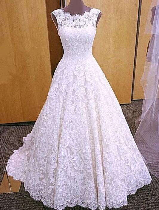 White Lace Appliques Wedding Dresses BabaMila