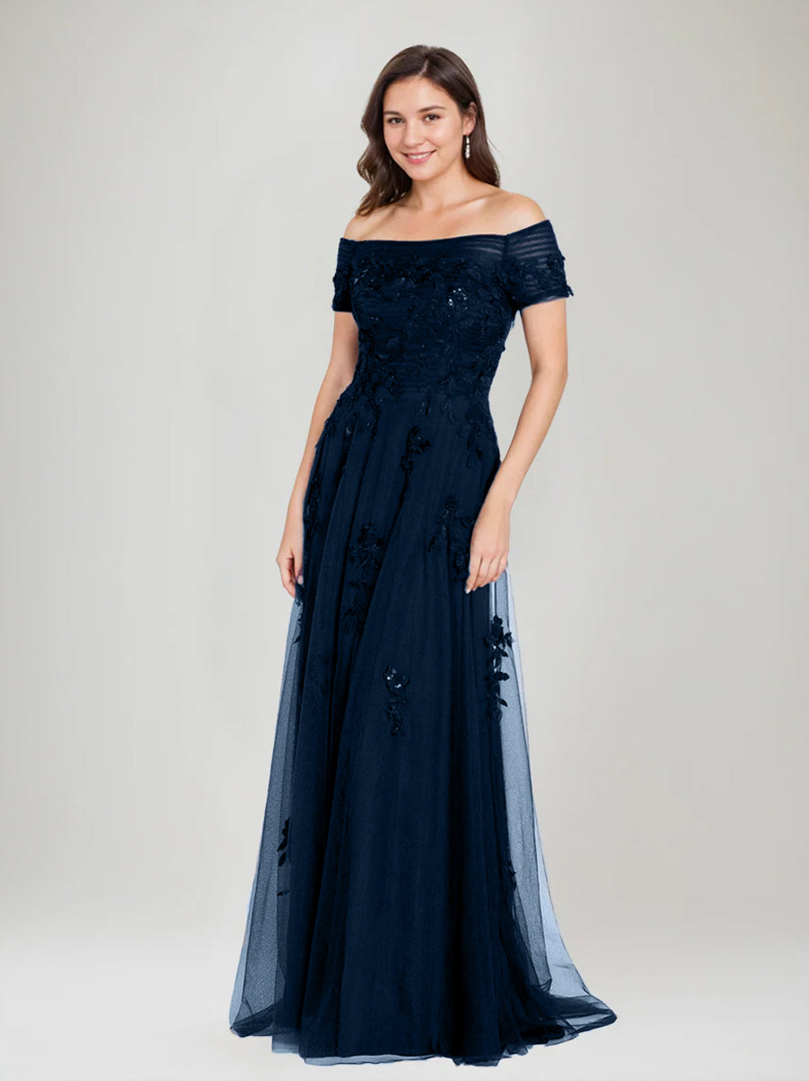 A-Line/Princess One-Shoulder 3/4 Length Sleeves Floor-Length Mother Of The Bride Dresses BabaMila