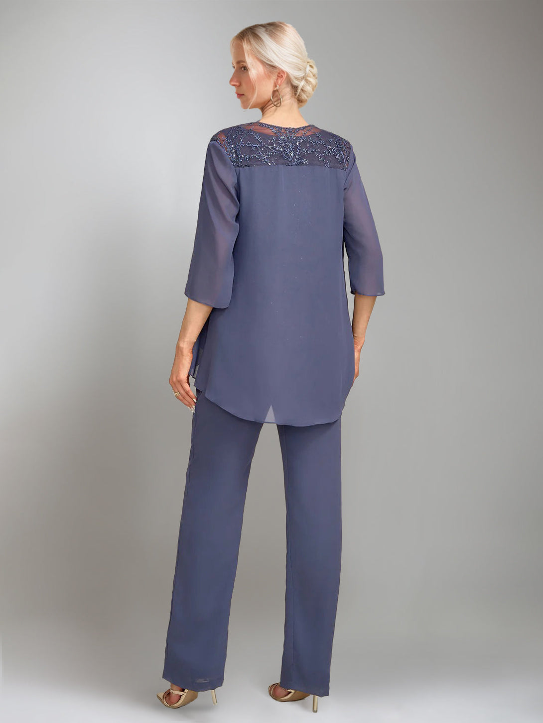 3 Pieces Scoop Sleeveless Floor-Length Mother Of The Bride Pantsuits With Jacket BabaMila