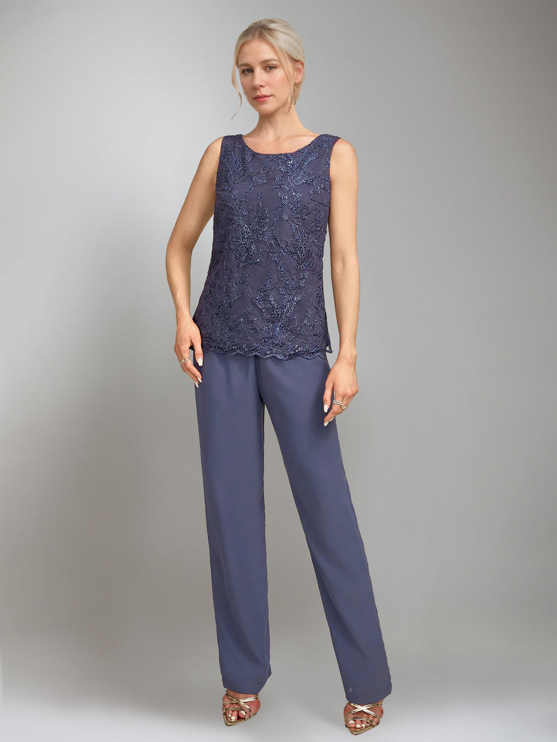 3 Pieces Scoop Sleeveless Floor-Length Mother Of The Bride Pantsuits With Jacket BabaMila