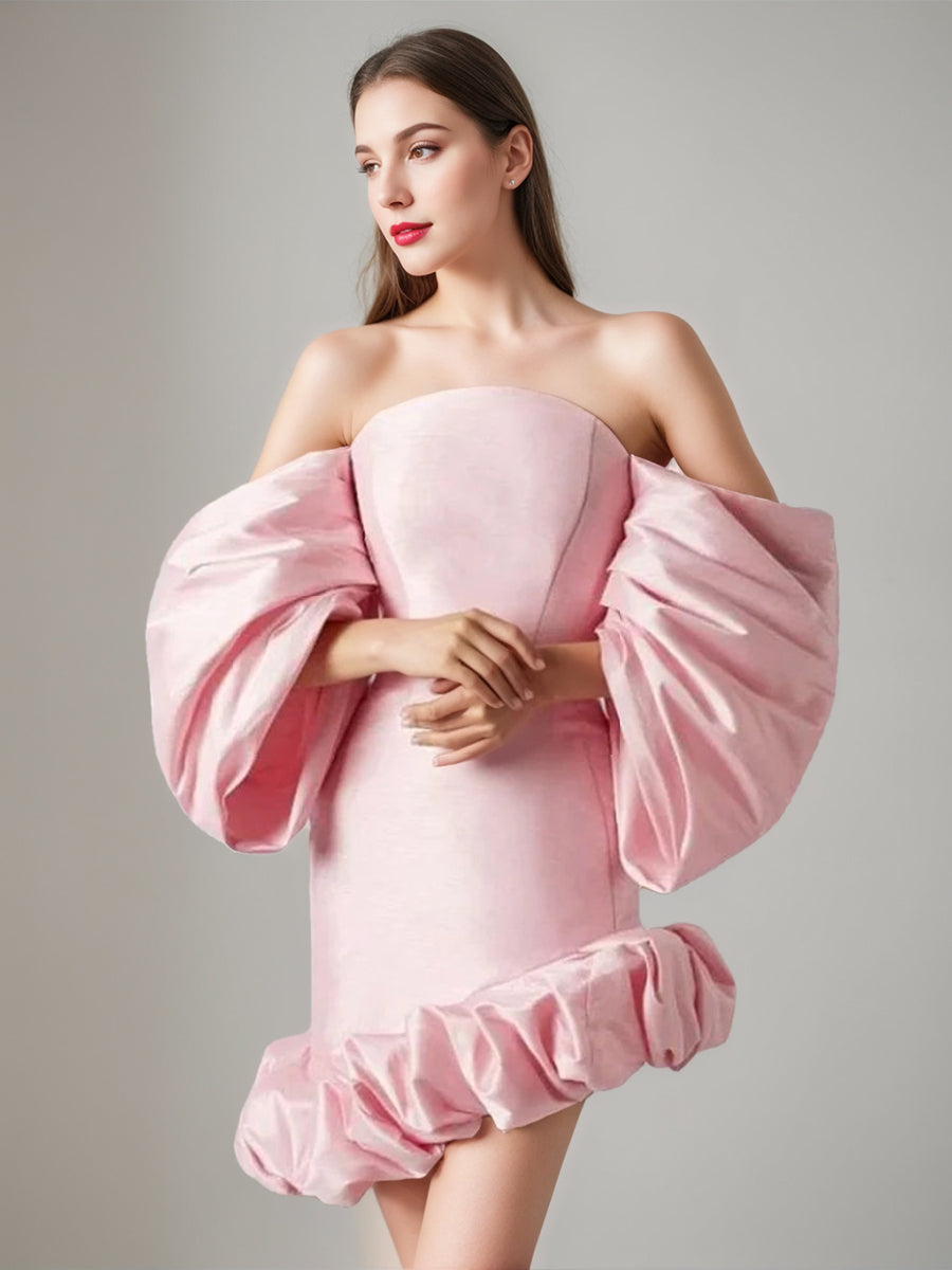 Sheath/Column Sweet Off-the-Shoulder 3/4 Sleeves Mini/Short Wedding Dress with Ruffles BabaMila