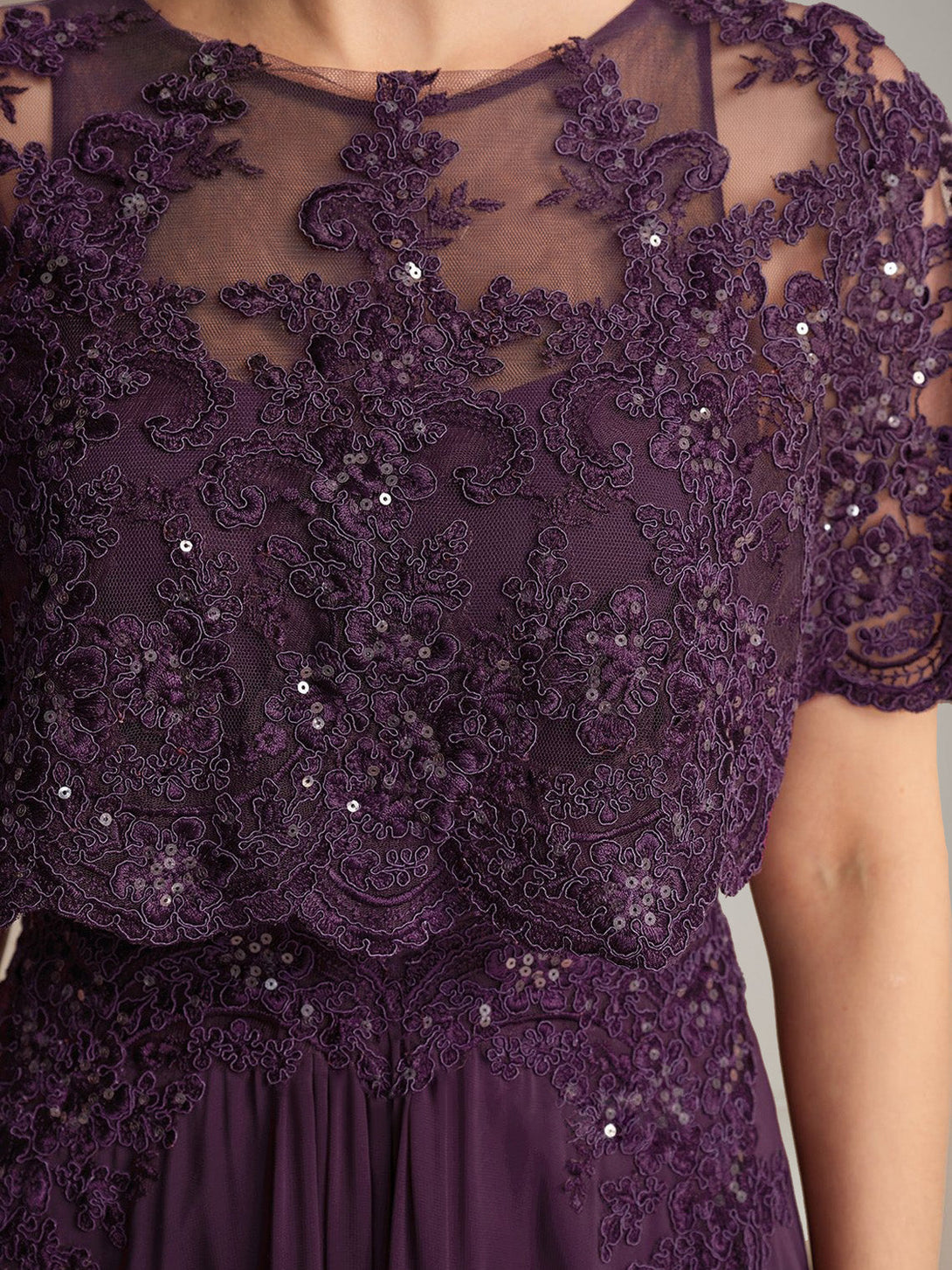 A-Line/Princess Scoop Cape Sleeves Floor-Length Pleated Mother Of The Bride Dresses With Lace Appliques & Sequins BabaMila