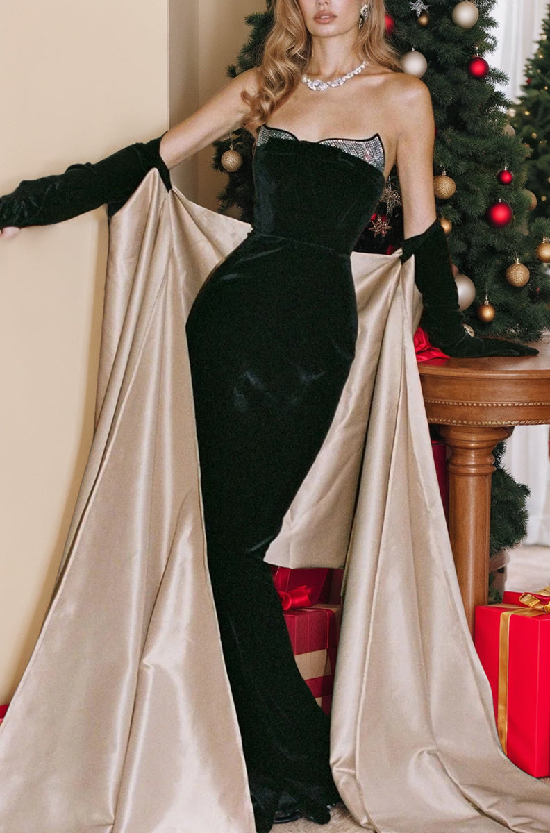 Trumpet/Mermaid Sweetheart Neck Strapless Velvet/Satin Floor-length Long Formal Evening Dresses With Beads BabaMila