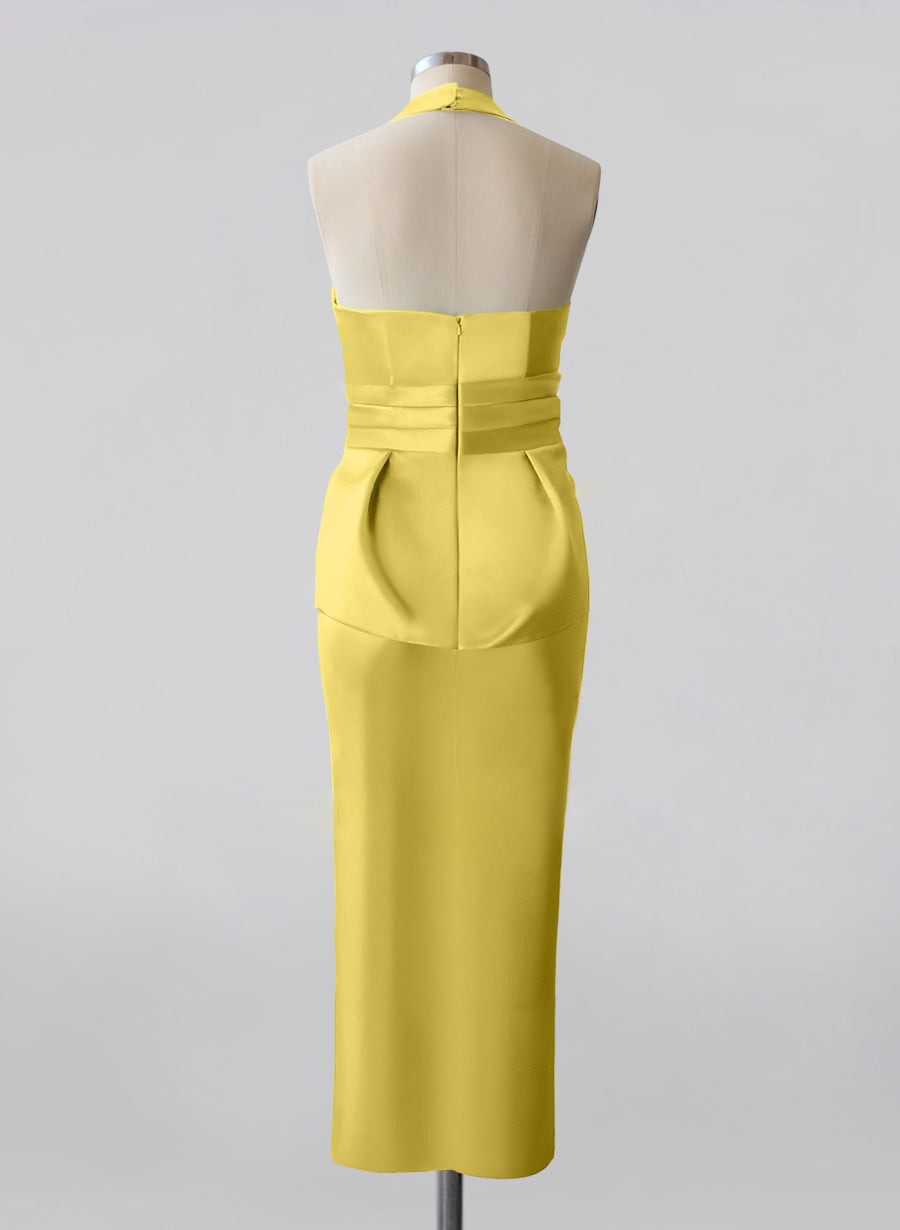 Sheath/Column Halter Sleeveless Tea-Length Plus Size Mother Of The Bride Dresses With Bowknot BabaMila