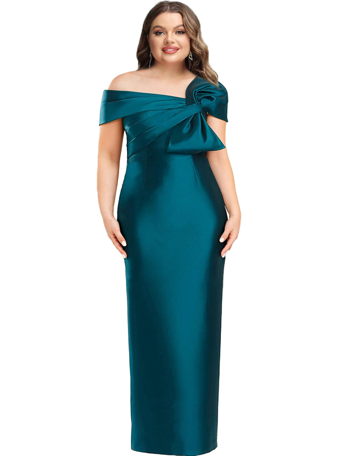 Sheath/Column One-Shoulder Floor-Length Plus Size Mother Of The Bride Dresses With Bow BabaMila