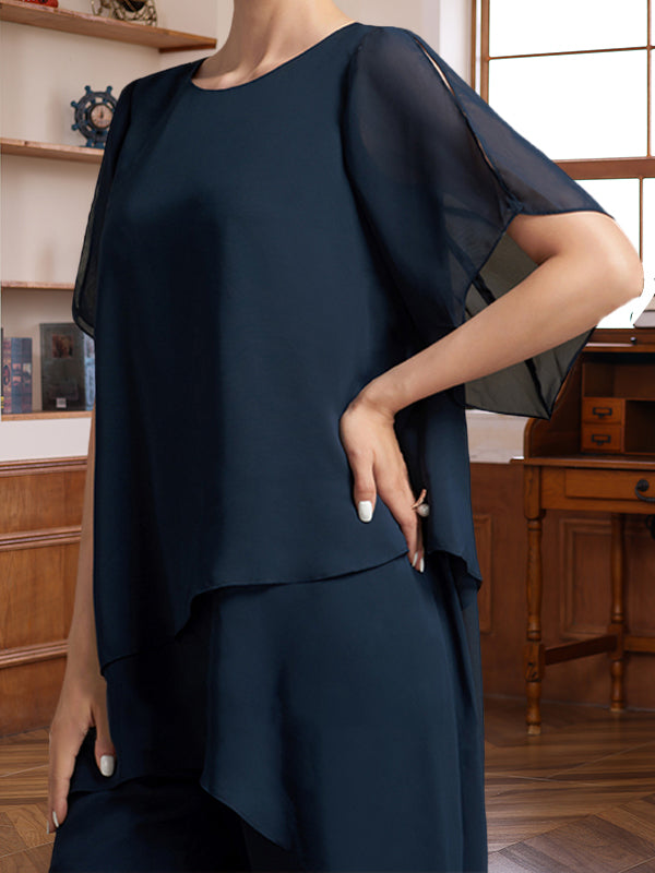 2 Pieces Scoop Half Sleeves Ankle-Length Mother Of The Bride & Groom Pantsuits BabaMila