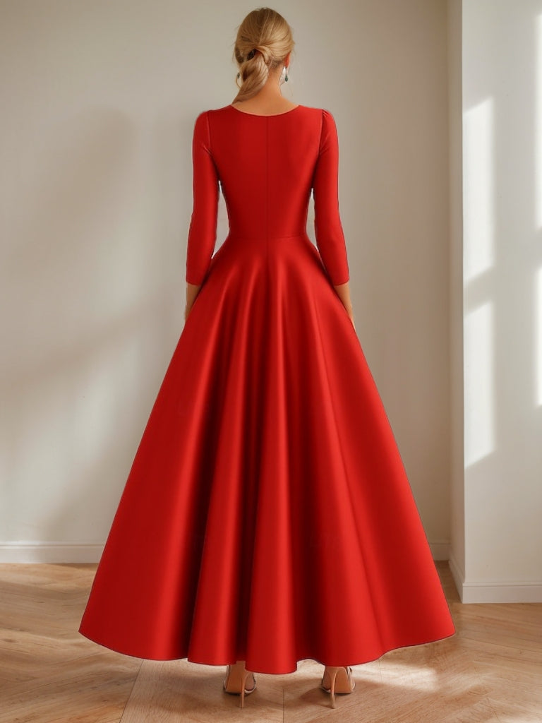 A-Line/Princess V-Neck 3/4 Sleeves Ruched Floor-Length Pleated Mother Of The Bride Dresses With Bow BabaMila