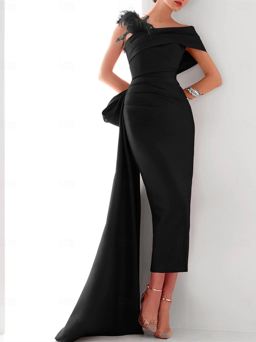 A-Line/Princess One-Shoulder 3/4 Length Sleeves Floor-Length Mother Of The Bride Dresses BabaMila