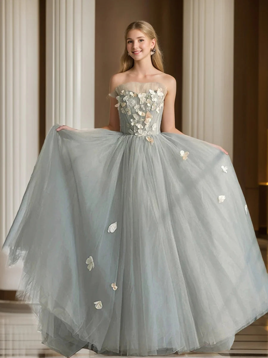 A-Line/Princess Sweetheart Sleeveless Tulle Pleated Prom Dresses with Embroidery BabaMila