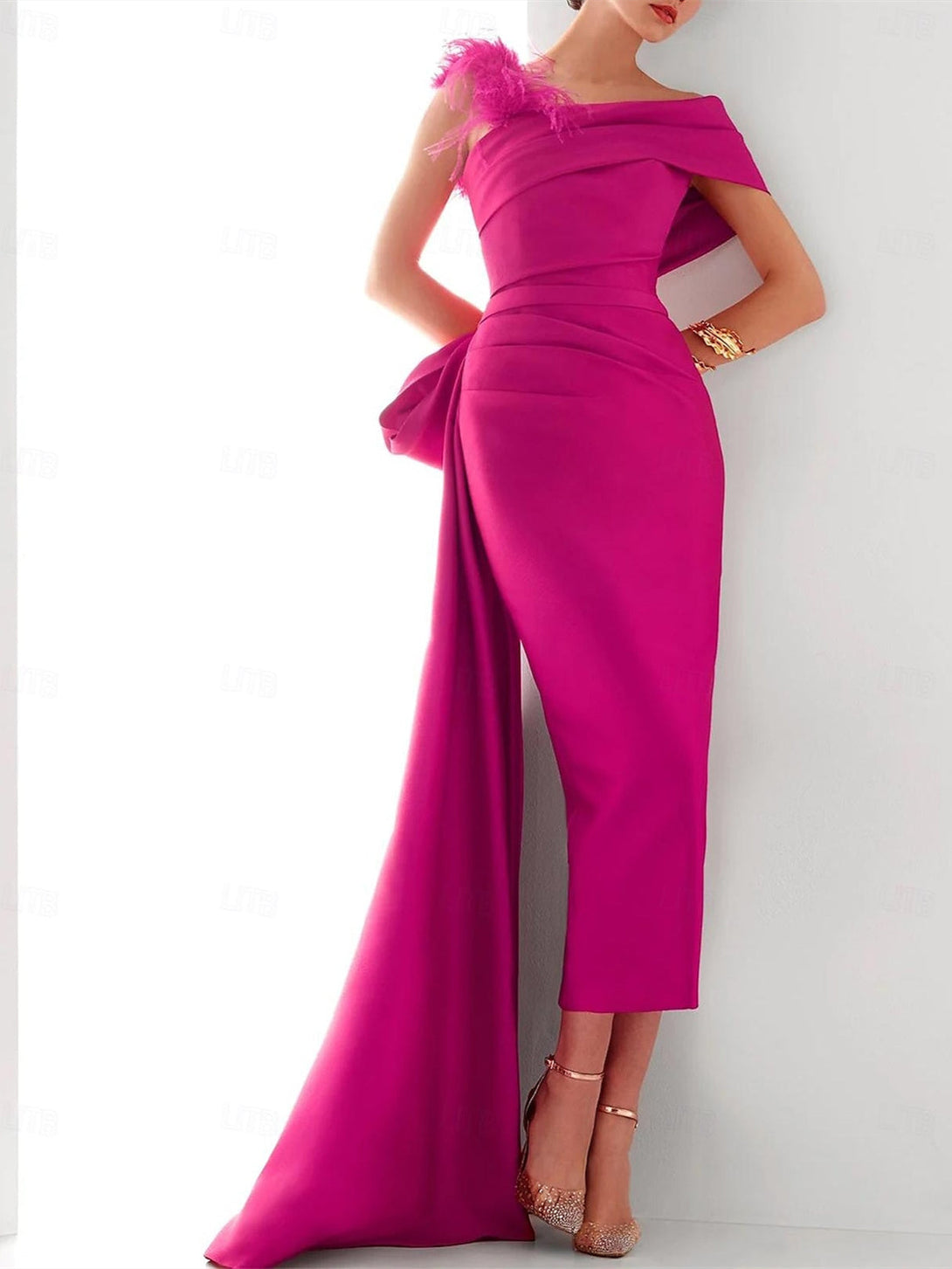 A-Line/Princess One-Shoulder 3/4 Length Sleeves Floor-Length Mother Of The Bride Dresses BabaMila