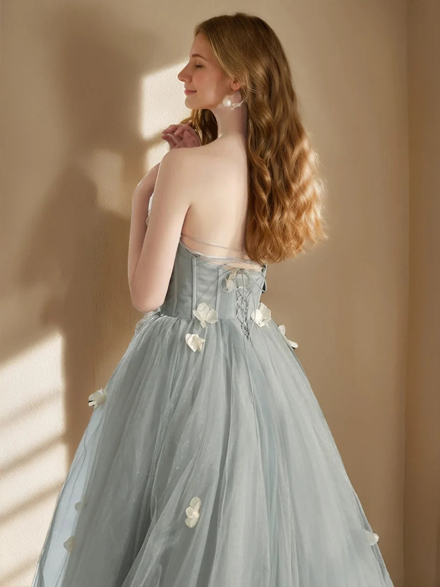 A-Line/Princess Sweetheart Sleeveless Tulle Pleated Prom Dresses with Embroidery BabaMila